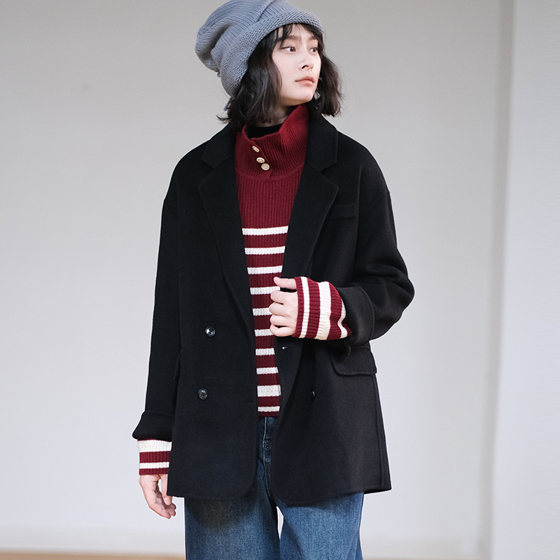 那禾新品西装领双面呢大衣毛呢休闲外套女NW54DN0143