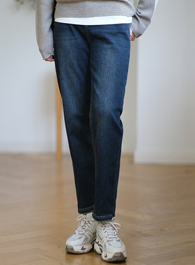 那禾新品加厚加绒直筒烟管裤水洗牛仔裤女ND44KZ6788