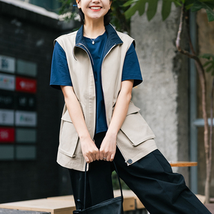 那禾新品无袖立领抽绳收腰工装风马甲女NW61JM0051