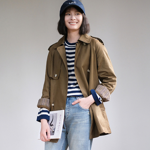 那禾新款风衣女气质绑带收腰双排扣短款外套NW23WM1005