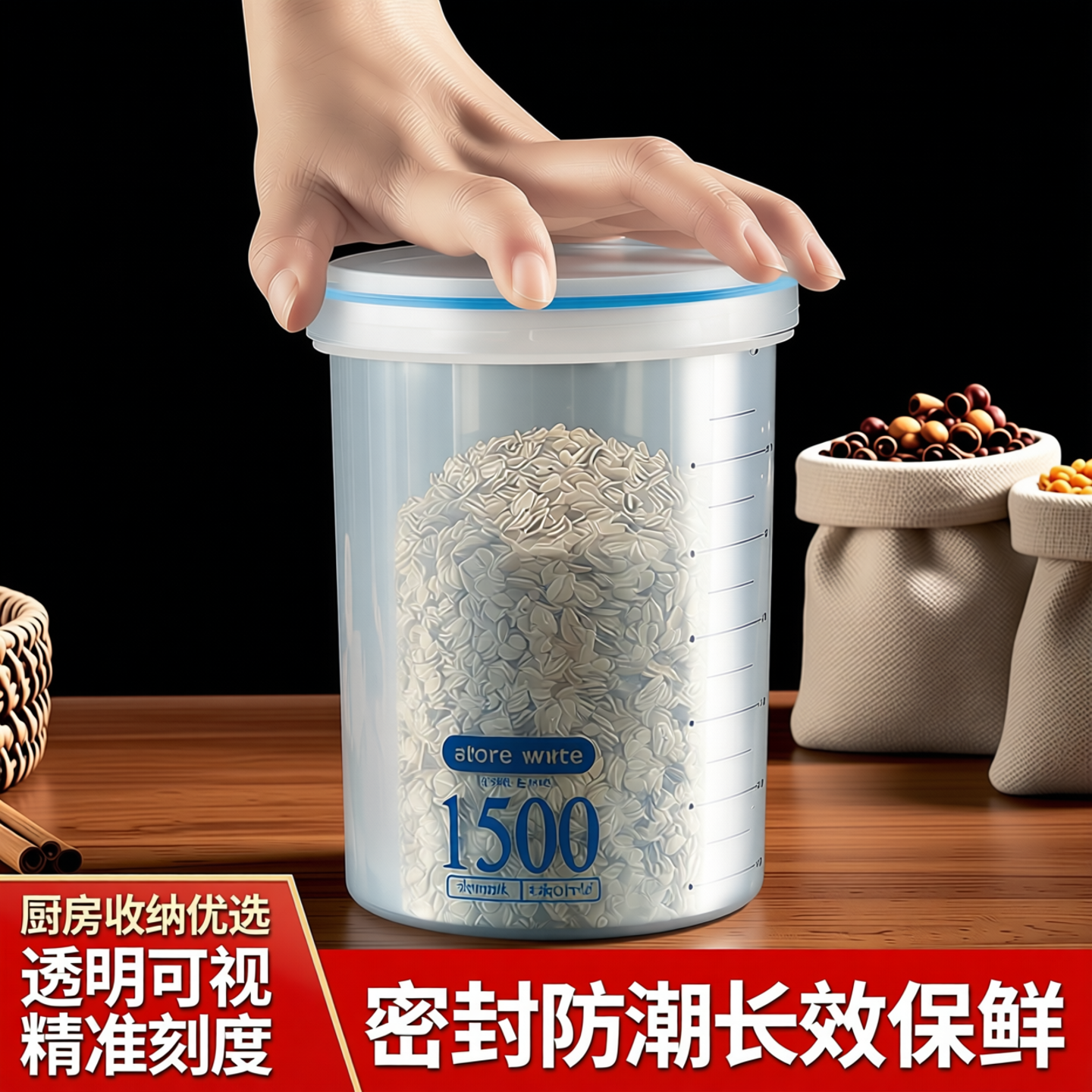 透明加厚奶粉收纳盒带刻度保鲜盒圆形PP密封储物罐厨房杂粮收纳罐