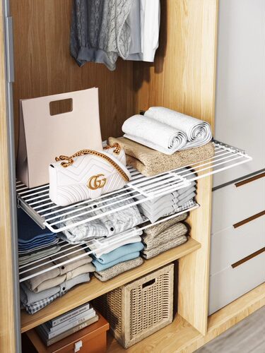 衣柜内收纳隔板分层架衣橱柜子隔层隔断分隔板神器伸缩免钉置物架