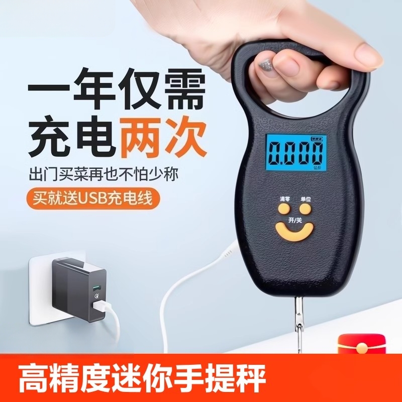 高精度迷你手提电子秤50kg便携式家用快递称小秤弹簧小型买菜精准
