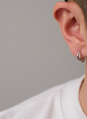 FourPin双层光明线条耳环小众设计感ins简约风气质S925银耳圈男女