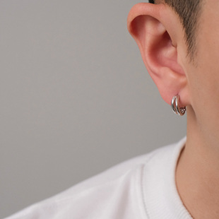 FourPin双层光明线条耳环小众设计感ins简约风气质S925银耳圈男女