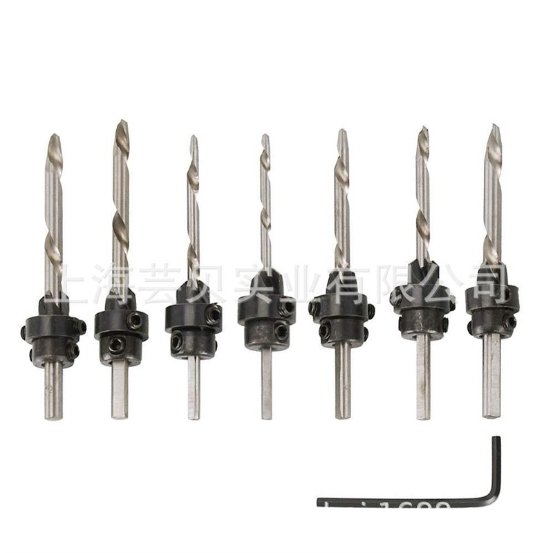 22PCS木螺钉j钻7件套沉孔钻 木工钻头锥孔钻沉头沉头锪钻螺帽