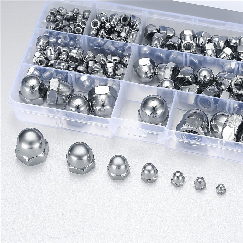 165pcs304不锈钢盖形螺母套w装M3M4M5M6M8M10一体半圆盖形螺母盒