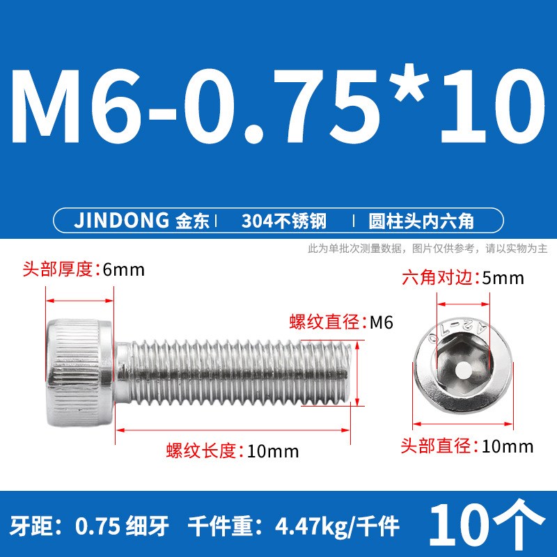 304细牙内e六角螺丝不锈钢杯头内六角螺栓螺钉M6M8M10M12*1/1.5
