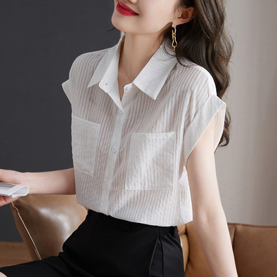 广东普宁独特超好看短袖白衬衫女夏2026新款小个子设计感飞袖上衣