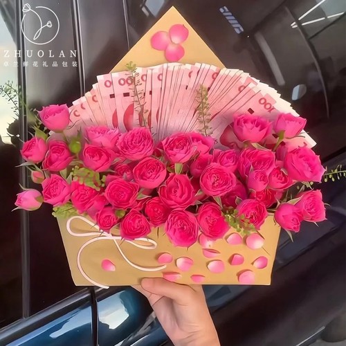卓兰新品有钱花信封花束diy材料包花束包装插花盒花店专用资材