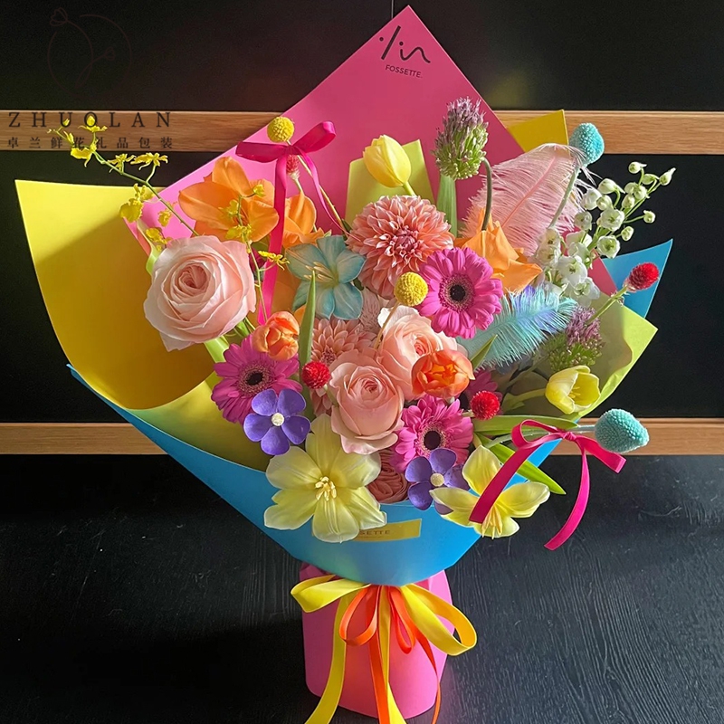 卓兰夏日多巴胺彩色卡纸花束包装纸加厚造型纸花店专用包花资材
