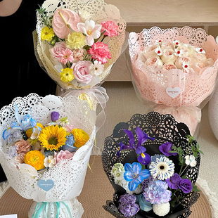 海盐芝士镂空蕾丝花纹艺术包装纸鲜花花束立体包花纸花艺diy材料