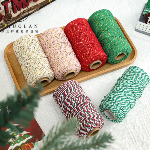 2025圣诞节新品双色金丝棉线圣诞礼物礼品打包彩带挂绳花艺材料