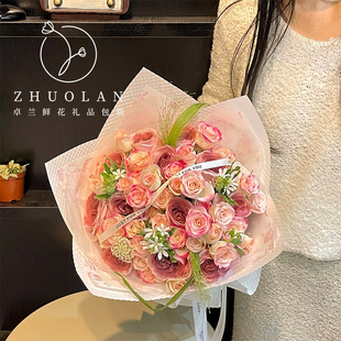 网红午后伯爵红茶系列复古印花鲜花束包装纸压纹纸花艺花店材料