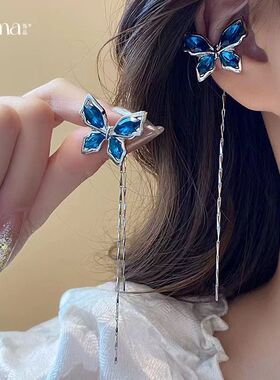 超仙精灵蝴蝶流苏耳夹2024新款无耳洞耳骨夹设计冷淡风高级感耳饰