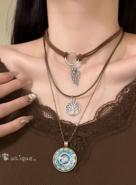 【曼陀罗】2025新款波西米亚风复古羽毛项链多层叠戴锁骨链颈链