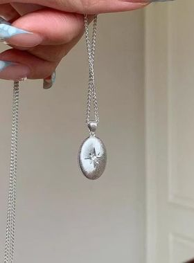 “八芒星咖啡豆”拉丝吊坠项链女中古风锁骨链配饰