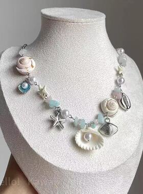 海边度假风贝壳海螺串珠项链小清新时尚高颜值个性甜美温柔锁骨链