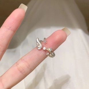 纯白的梦 原创设计天使翅膀闪钻戒指小众简约冷淡银色开口指环女