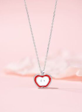 苹果吊坠项链设计锁骨女款可爱甜美风通勤锁骨链文艺红苹果项链