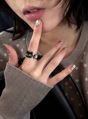 童趣可爱小猫咪开口戒指女款2026新款高级感食指戒小众设计感指环
