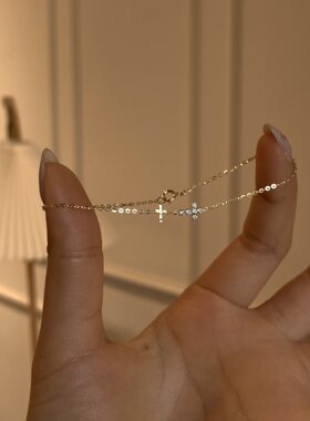 轻奢迷你金色十字架锆石细手链女极简百搭精致高级感小众叠戴手饰