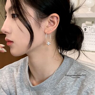fever同款韩系银色圈圈耳环女小众百搭高级感耳钉方圆脸素圈耳饰