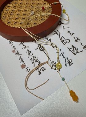 原创手工编织女新中式项链绳锁骨链百搭和田玉佛公翡翠平安扣等