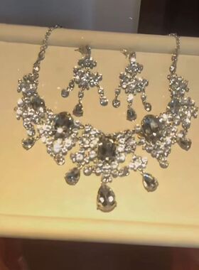 轻奢爆闪超闪新娘锁骨链项链耳钉套装欧美风夸张性感礼服配饰饰品