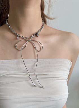 欧美风不规则飘带蝴蝶结项链女小众设计感百搭颈链锁骨链配饰