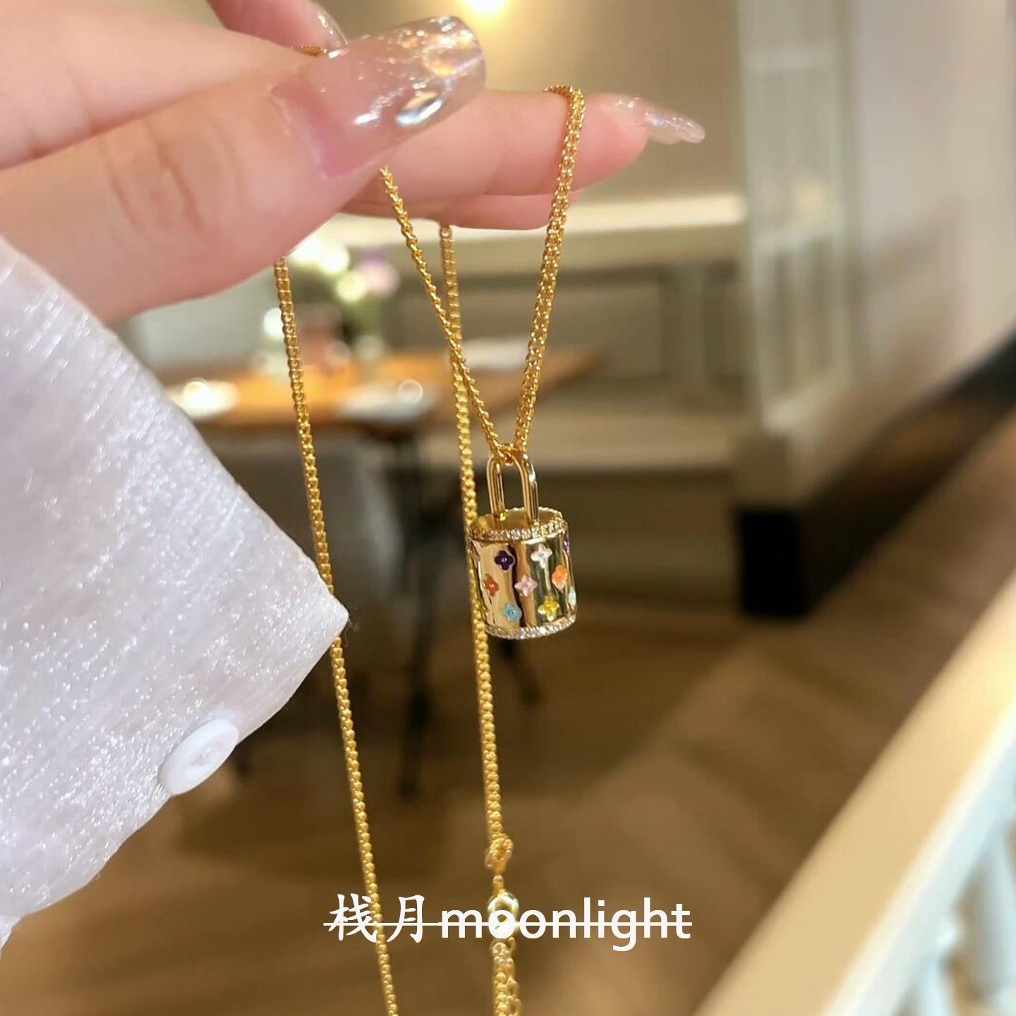 中古轻奢手工滴釉花朵水桶包吊坠项链精致轻奢高级感老钱风锁骨链