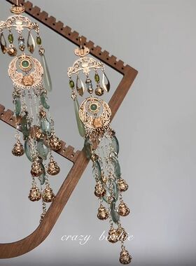民族风长款流苏耳饰新中式绿色小葫芦耳环独特漂亮设计感小众耳环
