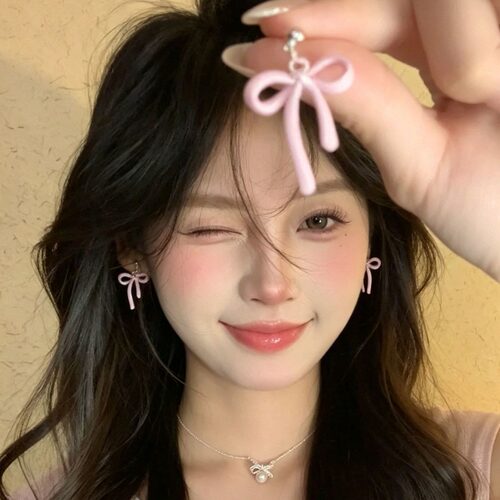 甜美gril 粉色蝴蝶结耳环女2026新款高级感气质耳钉独特漂亮耳饰