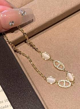 SHI MAI「千金归来」精致猫眼石金色手链女高级感猪鼻子爆闪手链