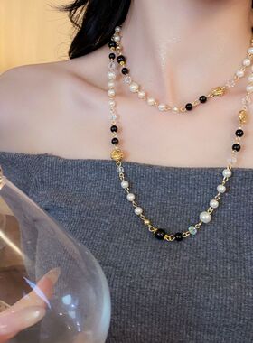复古珍珠长款项链叠戴时尚百搭毛衣链轻奢小众夏季裙子女装饰配饰