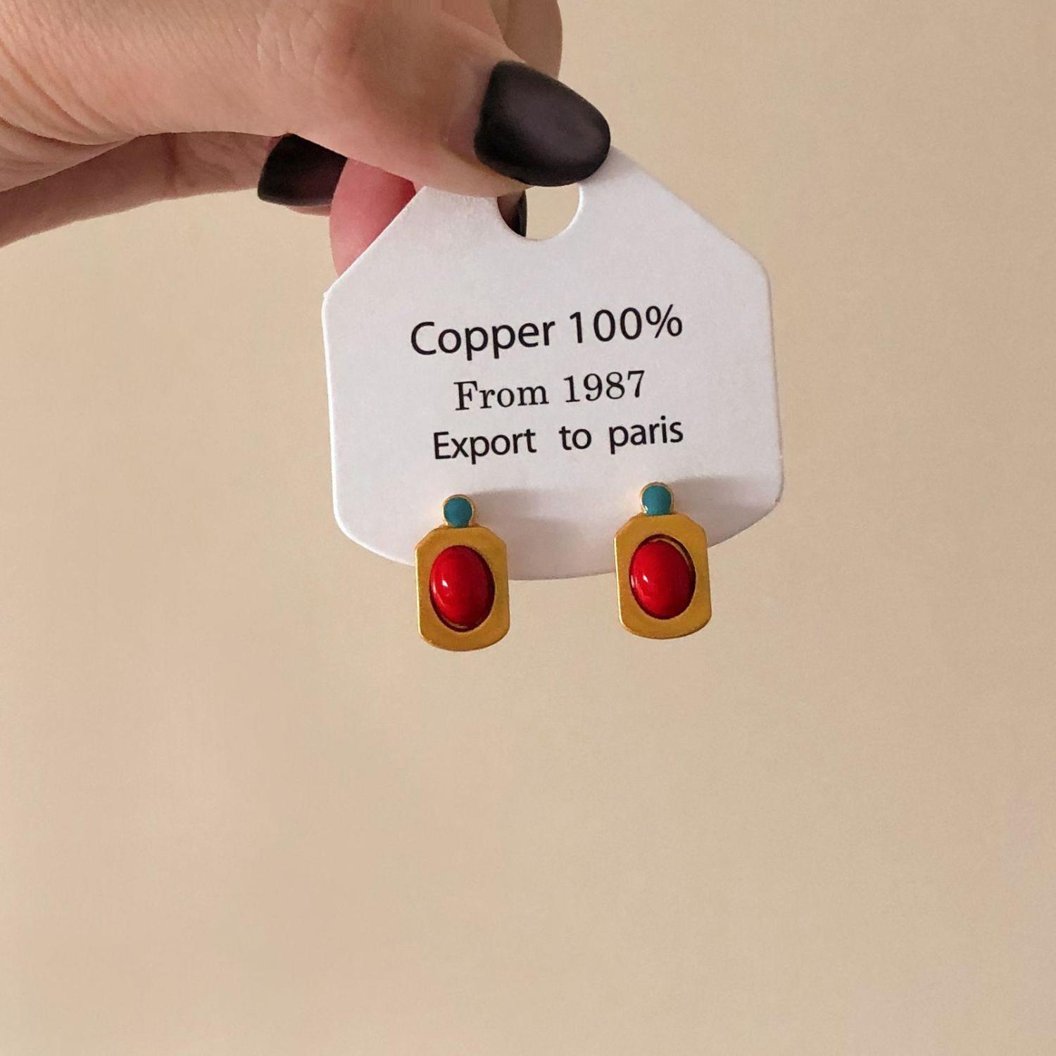 「醉梦烟霞」新中式红豆方形耳钉国风配旗袍汉服显白贵气耳饰女