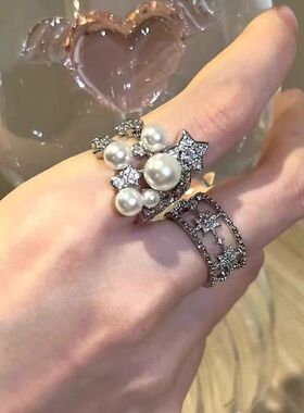 复古重工繁星点点戒指女款贵气感老钱风夸张高级感叠戴食指戒指环