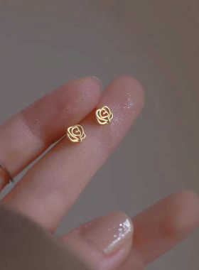 玫瑰花耳钉小巧简约耳环女夏2024年新款潮法式优雅气质冷淡风耳饰