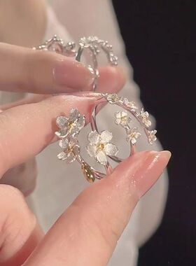 立体花朵戒指银色鸢尾花古风中世纪法式复古宫廷欧式美式夸张开口