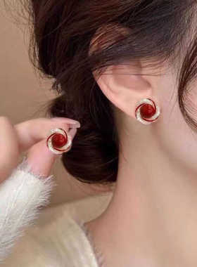 法式锆石珠珠耳钉女小众设计感高级小巧精致耳环2024年新款潮耳饰