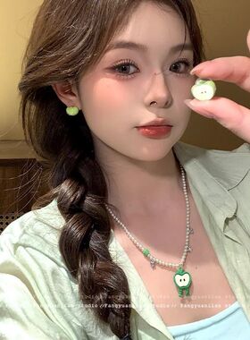 青苹夏天 可爱绿色苹果耳夹女无耳洞耳环设计感气质甜美个性耳钉