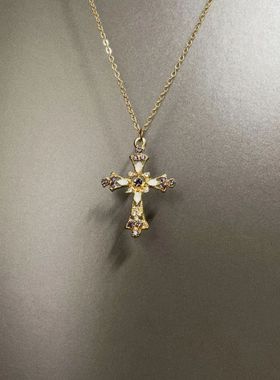 中古金色十字架长款锁骨链