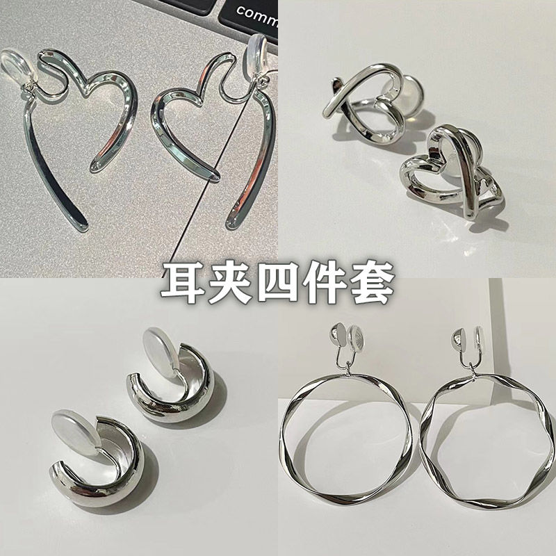方圆脸耳饰冷淡风心形银