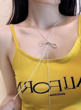 轻奢高级感简约女小清新蝴蝶结长款项链抽拉设计气质流苏锁骨颈链