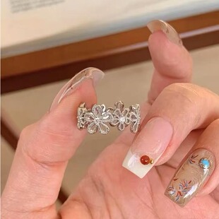 蕾丝花环戒指镂空花朵女食指指环ins风简约小众轻奢百搭