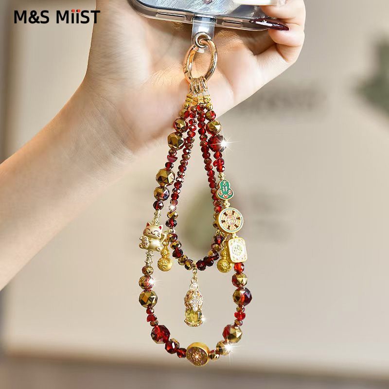 2025新款中国风福牌招财猫手机链新款手腕链精致串珠手机挂链