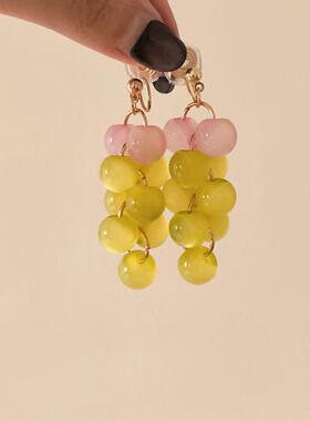 「青提」清透感绿色葡萄串耳环气质高级感巨好看耳饰稀奇古怪耳夹