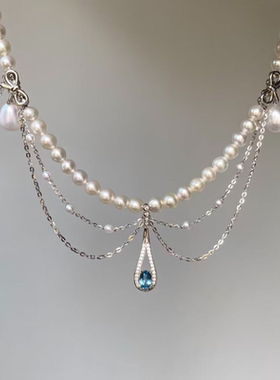 法式复古多层珍珠项链女水滴吊坠轻奢高级感气质名媛晚宴礼服配饰