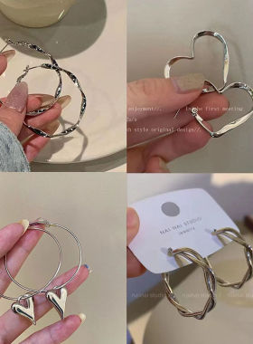 大号银色耳圈气质小号圆圈耳环2024新款小众设计高级感夸张耳饰