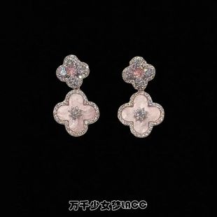 Vintage古着 粉色绮梦花朵锆石耳钉 Pink